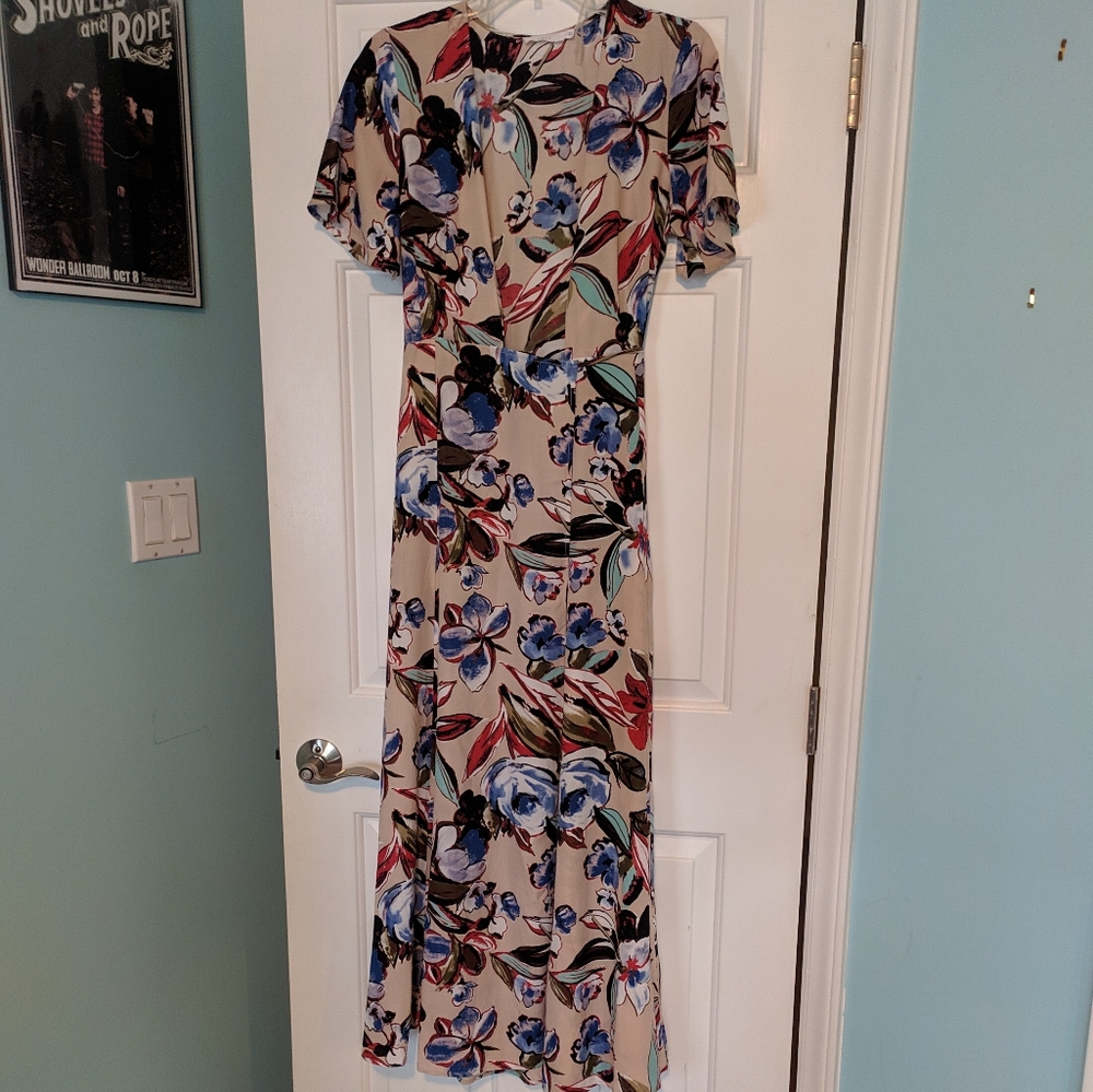 Lush deep plunge floral wrap boho maxi dress L